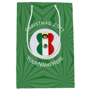 Sacola Para Presentes Média Bandeira de Natal do Anjo Mexicano Personalizada 