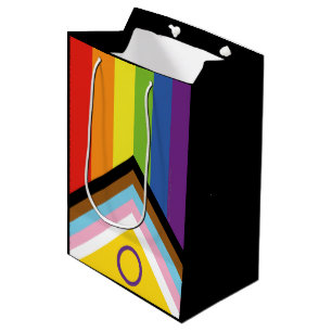 Sacola Para Presentes Média Bandeira do orgulho intersexo SlipperyJoe's fundo 