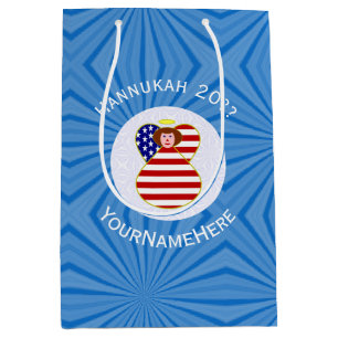 Sacola Para Presentes Média Bandeira personalizada do Anjo de Hanukkah dos EUA