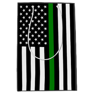 Sacola Para Presentes Média Bandeira Thin Green Line: Veteranos Militares Patr