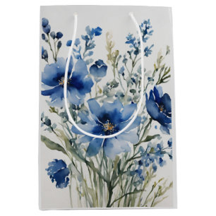 Sacola Para Presentes Média Bando de Flores de Aquarela Elegante