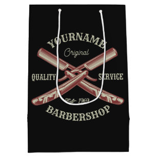 Sacola Para Presentes Média Barbearia de Navalha Reta Personalizada NAME