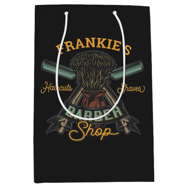 Sacola Para Presentes Média Barbearia Personalizada Cortes de Cabelo Retrô Afi (Frente)