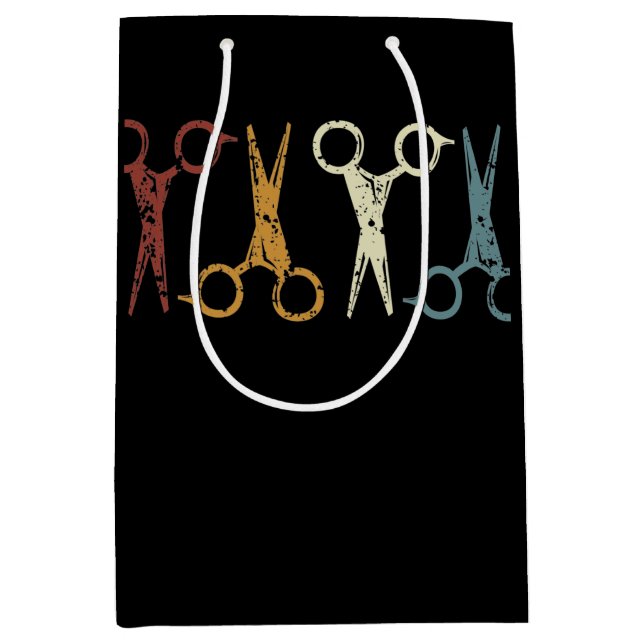 Sacola Para Presentes Média Barber e cabeleireiro, tesoura de design (Frente)