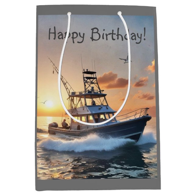 Sacola Para Presentes Média Barco de Pesca (Frente)