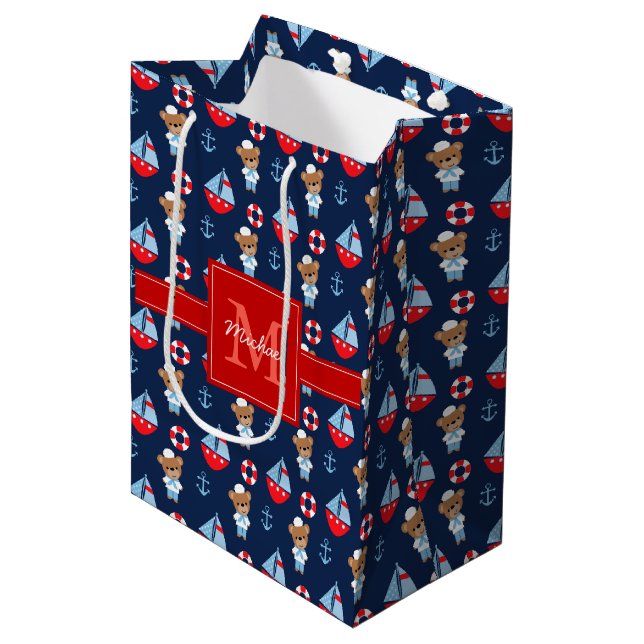 Sacola Para Presentes Média Barcos à vela e Pernas Monogramados (Frente inclinada)