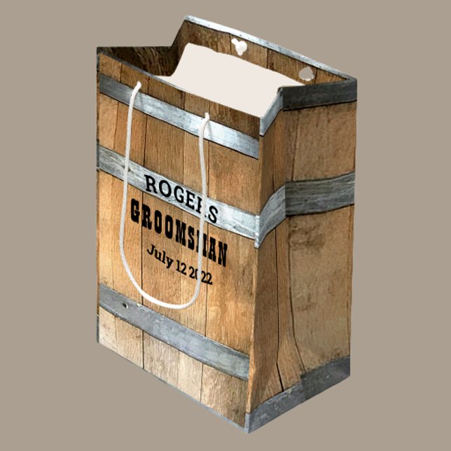 Sacola Para Presentes Média Barril Whiskey do Padrinho de casamento Personaliz (Criador carregado)