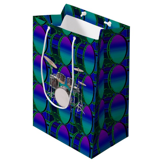 Sacola Para Presentes Média Bass Drums e Set Shades of Blue Pattert Gift Bag (Frente inclinada)