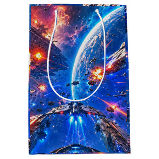 Sacola Para Presentes Média Batalha de Starship Acima de um Planeta Azul