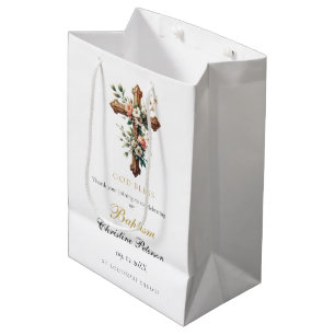 Sacola Para Presentes Média Batismo Floral Cruzado Elegante