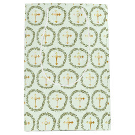 Sacola Para Presentes Média Batismo Olive Wreath & Ouro Cross