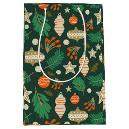Sacola Para Presentes Média Baubles e Winter Foliage Green