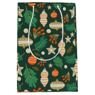 Sacola Para Presentes Média Baubles e Winter Foliage Green
