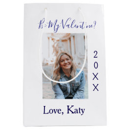 Sacola Para Presentes Média Be my valentine love name purple year photo simple