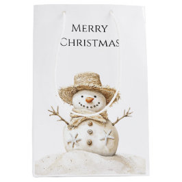Sacola Para Presentes Média Beach Coast Snowman Christmas
