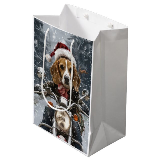 Sacola Para Presentes Média Beagle Dog Andando no Natal (Frente inclinada)