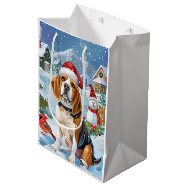 Sacola Para Presentes Média Beagle Dog Winter Wonderland Natal Joy (Frente inclinada)