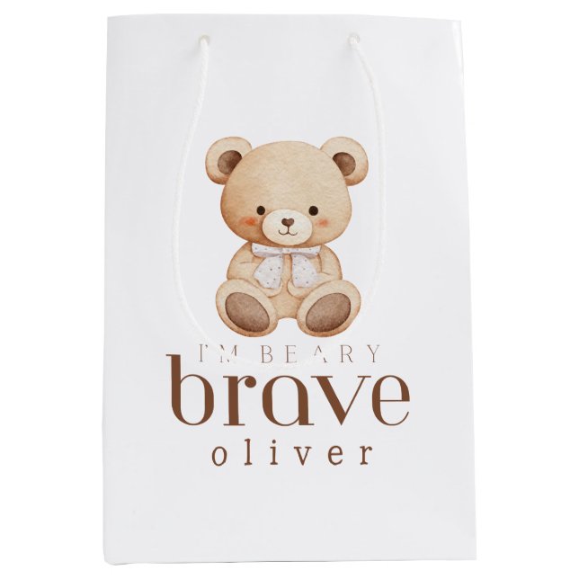 Sacola Para Presentes Média beary brave childhood cancer sick kids custom name (Frente)