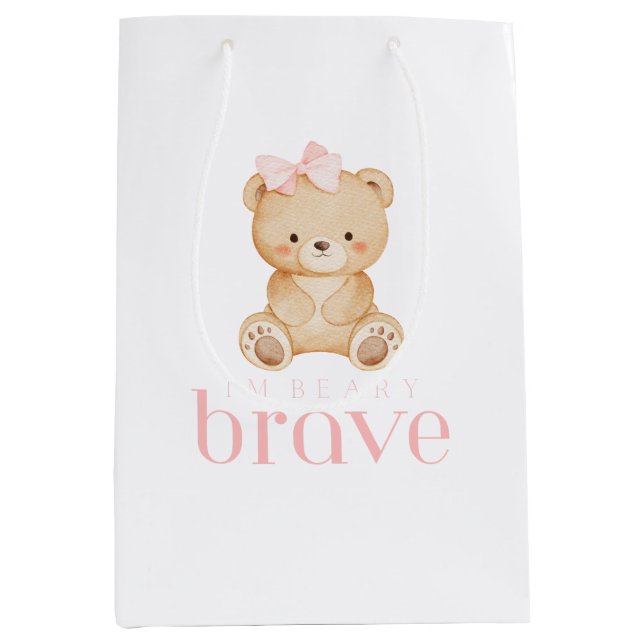 Sacola Para Presentes Média beary brave childhood cancer sick kids cute (Frente)