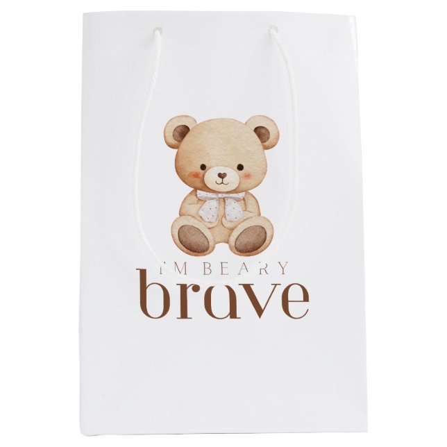 Sacola Para Presentes Média beary brave childhood cancer sick kids cute  (Frente)