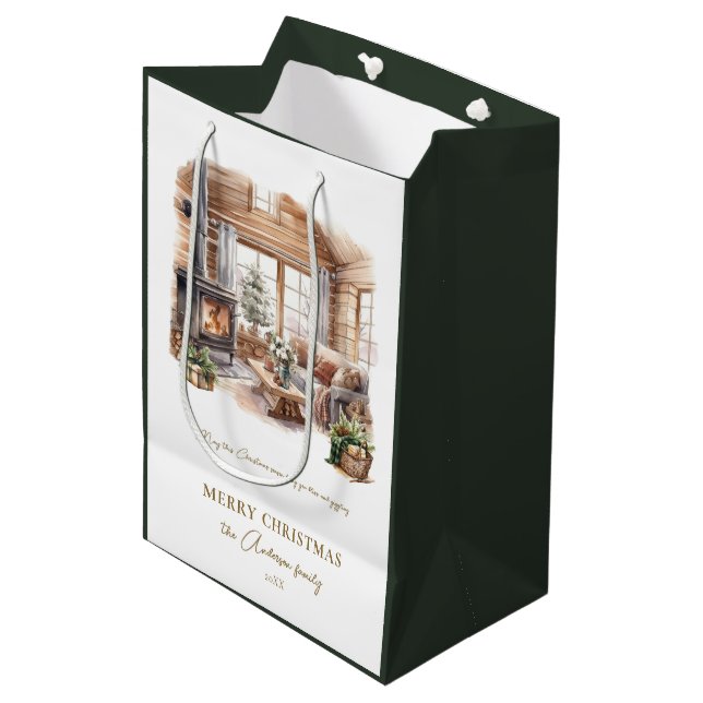 Sacola Para Presentes Média Beautiful Personalized Christmas Home atmosphere (Frente inclinada)