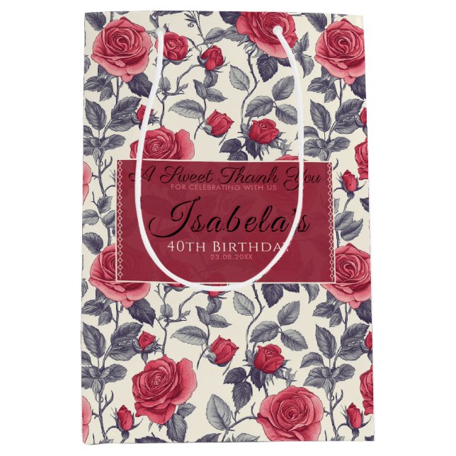 Sacola Para Presentes Média Beautiful Rose Flower Girl Birthday Party (Frente)