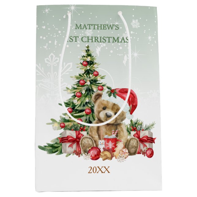 Sacola Para Presentes Média Bebê 1rua Urso de Natal com Saco Médio Presente (Frente)