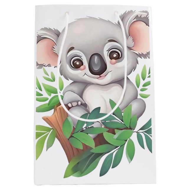 Sacola Para Presentes Média Bebê Adorável Urso Koala (Frente)