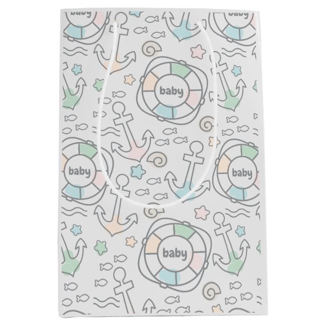 Sacola Para Presentes Média Bebê Ahoy - Saco de Presente Náutico (Frente)