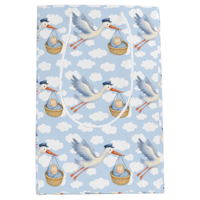 Sacola Para Presentes Média Bebê de Entrega de Tempestade - Azul (Frente)