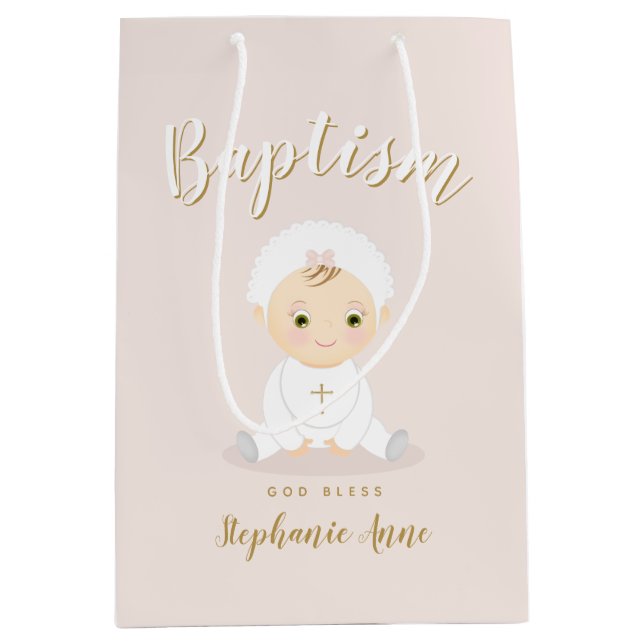 Sacola Para Presentes Média Bebé do baptismo com capota (Frente)