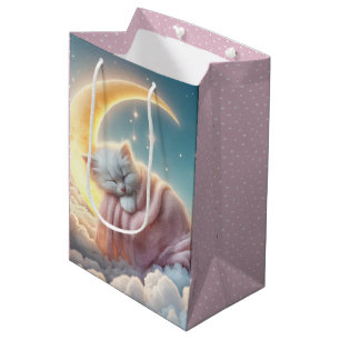 Sacola Para Presentes Média Bebê Gatinha numa Lua Crescente