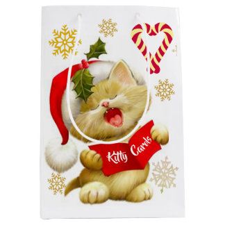 Sacola Para Presentes Média Bebê Gato Fofo Cantando Músicas de Natal