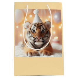Sacola Para Presentes Média Bebê Gato Revela Tigre Amarelo Neutro