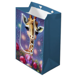 Sacola Para Presentes Média Bebê Girafa Adorável com Holly e Glitter