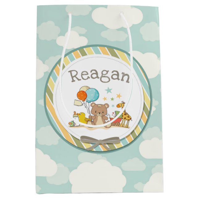 Sacola Para Presentes Média Bebê Personalizado Urso Ninho Girafa Borracha Duck (Frente)