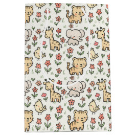 Sacola Para Presentes Média Bebê Safari Selvagem Com Flores De Dodle