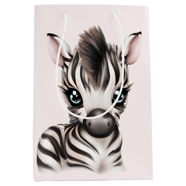 Sacola Para Presentes Média Bebê Zebra Adorável (Frente)
