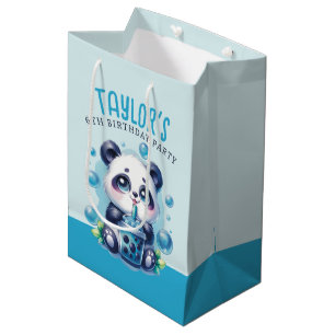 Sacola Para Presentes Média Bebendo Panda Blue Boba Bubble Chá Festa de aniver