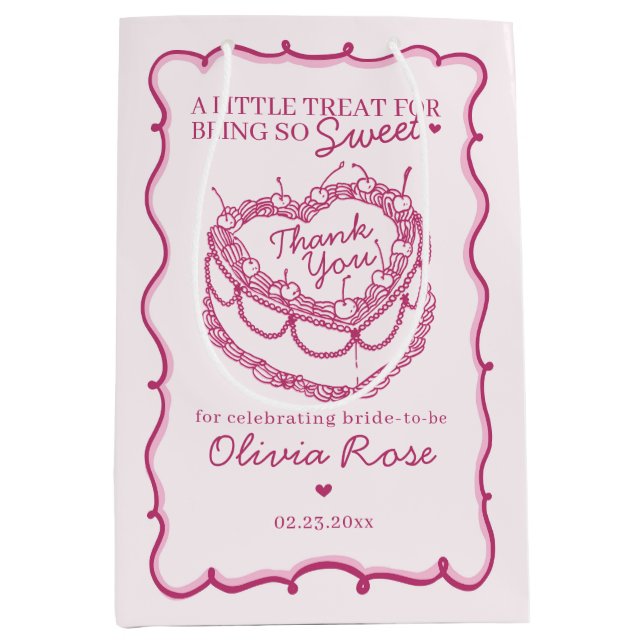 Sacola Para Presentes Média Bebida Bridal Do Bolo De Bolo De Cereja Retro Rosa (Frente)