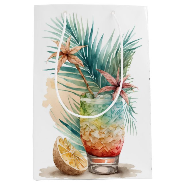 Sacola Para Presentes Média Bebidas Tropicais Em Branco (Frente)
