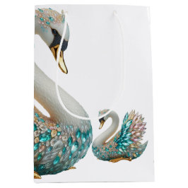 Sacola Para Presentes Média Bedazzled Diamond Swan Gold Crystal Bling