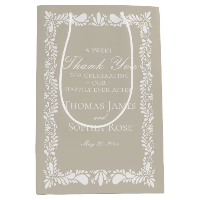 Sacola Para Presentes Média Beige Azulejo Talavera - Favor Espanhol do Casamen (Frente)