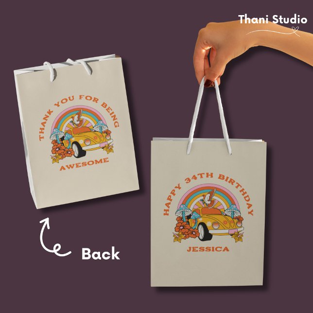 Sacola Para Presentes Média Beige da Festa de aniversário retrorreflectora da  (Criador carregado)