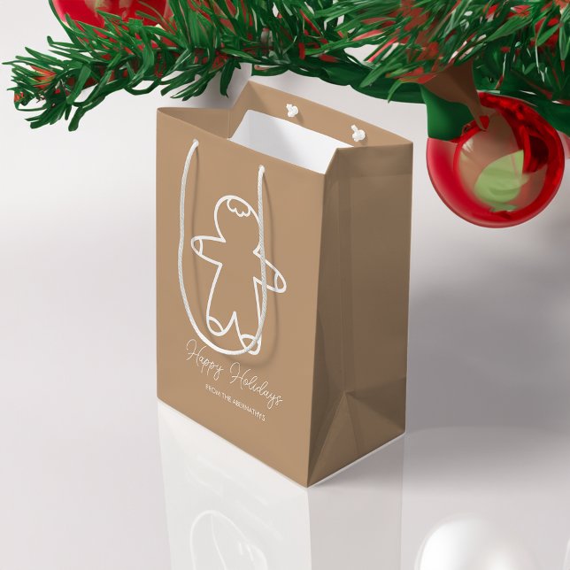 Sacola Para Presentes Média Beige Gingercake Man C6A27F (Beige Gingerbread Man C6A27F Medium Gift Bag)
