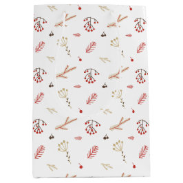 Sacola Para Presentes Média Beige Red Holly Berry Holiday Medium Gift Bag