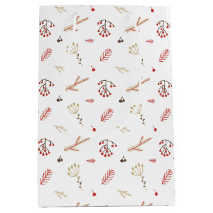 Sacola Para Presentes Média Beige Red Holly Berry Holiday Medium Gift Bag