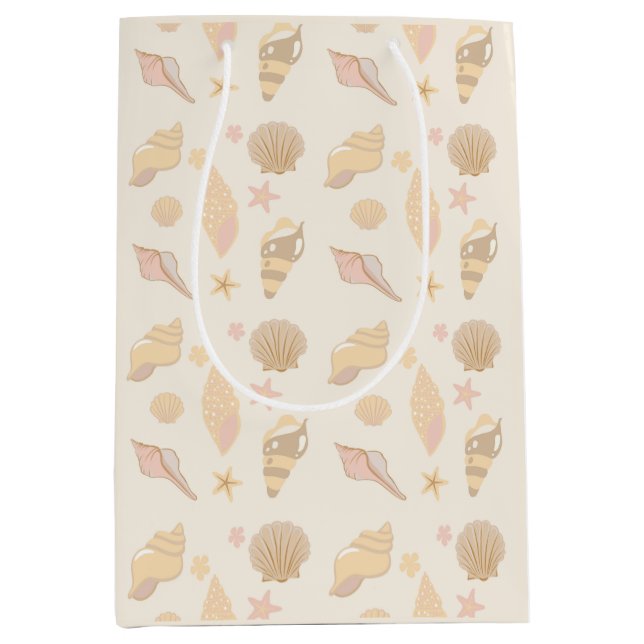 Sacola Para Presentes Média Beige Shells Pattern (Frente)