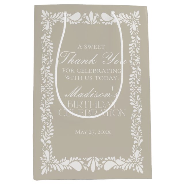 Sacola Para Presentes Média Beige Talavera Azulejo Mexicano Fiesta Birthday Fa (Frente)