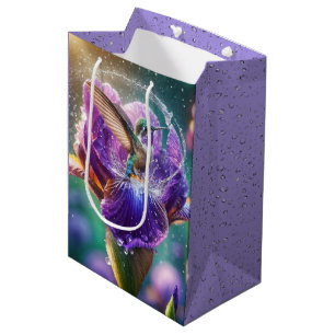 Sacola Para Presentes Média Beija-Pássaro-do-mato-pequeno a saltar numa Íris